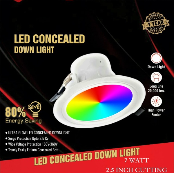 <ul> <li>LED CONCEALED DOWNLIGHT – Stylish Light for Modern Homes , Soft Concealed Light & High Brightness | High Lumen | Long Life | Long Durable | Eco friendly |</li> <li><span class="a-list-item">Color : 7-in-1 Round LED Concealed Panel Light Downlight with 80% Low Electricity Consumption</span></li> <li><span class="a-list-item">Applications : Office Cabinet Lightning, Kitchen, Living Room, Drawing Room, Almirah, Lobby, Cabinet, Cabin, Showroom</span></li> <li><span class="a-list-item">DIAMETER : Length – 10 cm , Height – 6 cm , Cut out Size – 7 cm ( same as CONCEALED Box Size )</span></li> </ul>